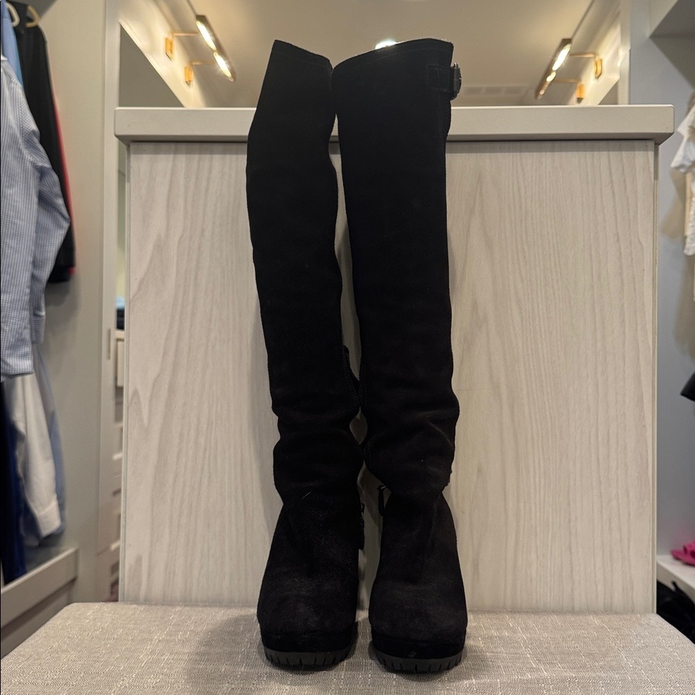Black Knee-High Boots wedge heel
